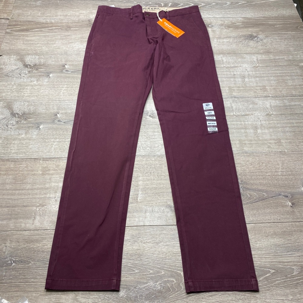 Dockers Alpha Khaki Chino Mens 34x34 Burgundy Smart 360‎ Flex Slim Fit Pants